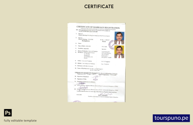 listo para imprimir Plantilla de certificado de matrimonio del Registro de la In